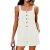 Womens Linen Sleeveless Romper Button Front Loose Fit Wide Strap Casual Beach Vacation Jumpsuit with Pockets