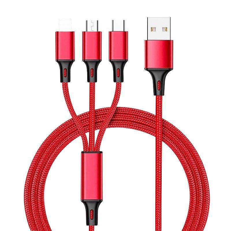 Three-in-One Braided Data Cable for Android, Type-C, and Apple Devices