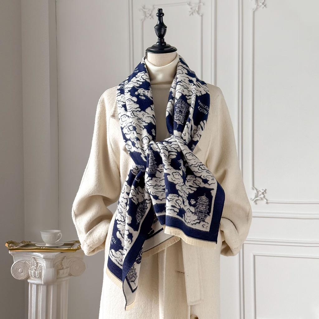 New Premium Printed Women's Faux Cashmere Scarf Winter Cozy Pashmina Wraps Luxe Thick Blanket Shawls Echarpe