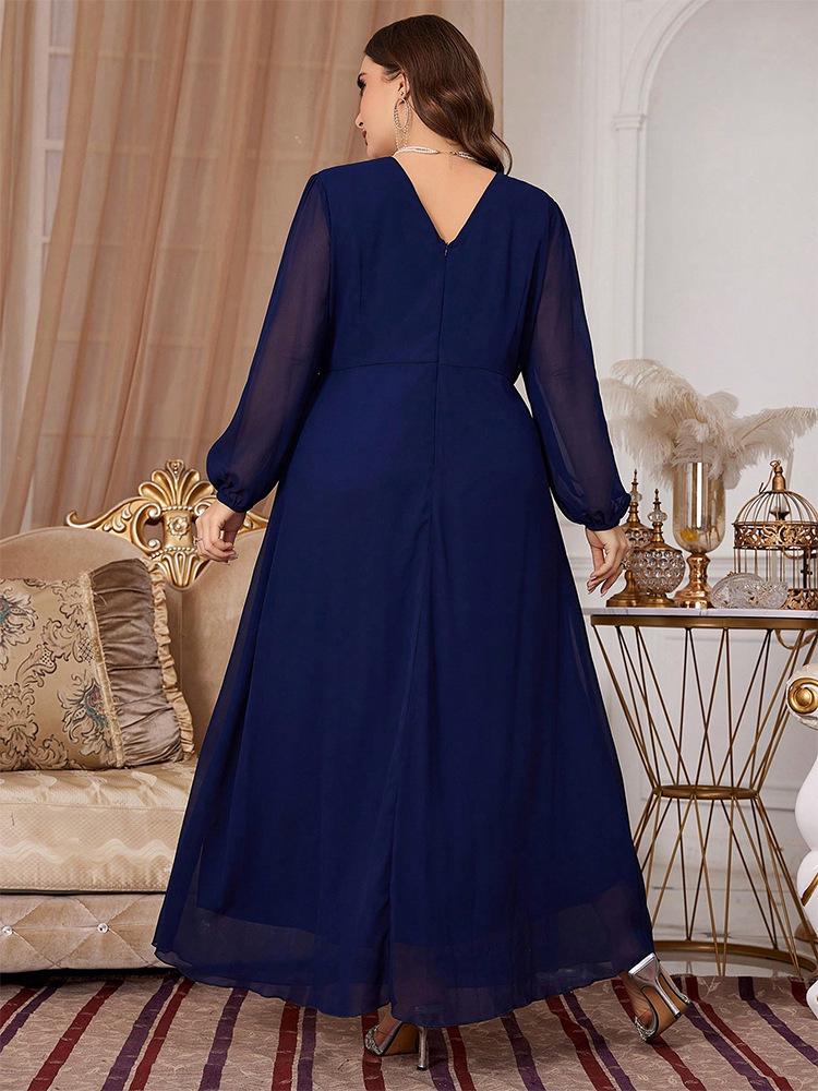2024 Autumn Slim Chiffon Long Sleeve Dress for Plus Size Women