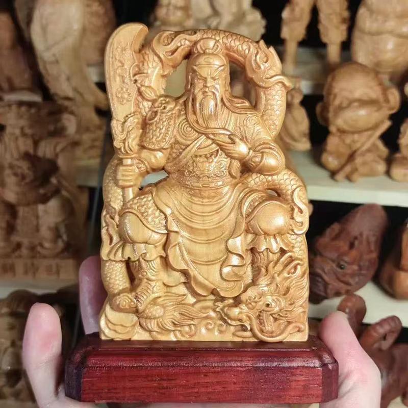 

Фигурки из натурального кипариса Гуань Кун Декоративные статуэтки Китайская резьба по дереву Специальность Украшения для дома Комнаты Офиса Автомобиля Аксессуары