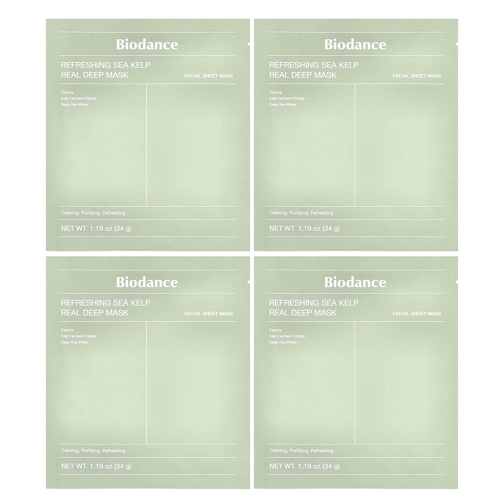

Refreshing Seaweed Real Deep Beauty Mask, 4 Sheets, 34G (1.19Oz) per Sheet