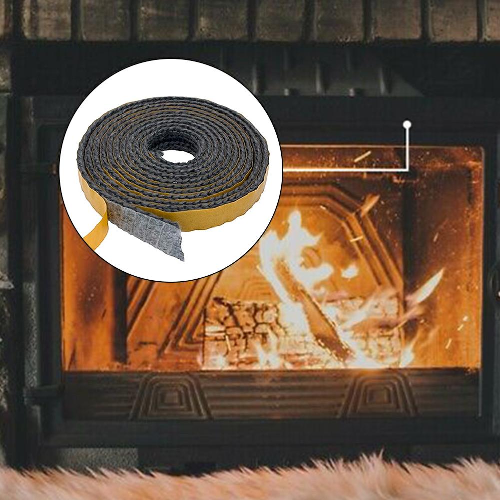 Black Flat Stoves Rope Self-Adhesive Fiberglass Fireplace Door Sealing Cord Replacement Gasket Tape 10mm Wide X 2mm