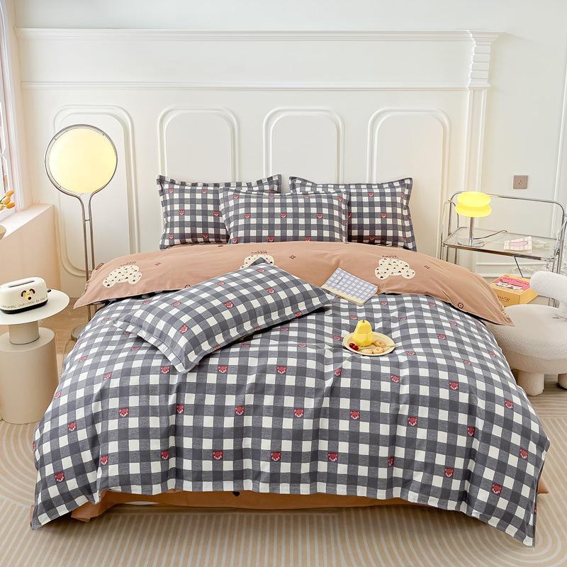 Pure Cotton Abraded Bedding Four-piece Set, Bed Sheet Quilt Cover, Dormitory Cotton Three-piece Set