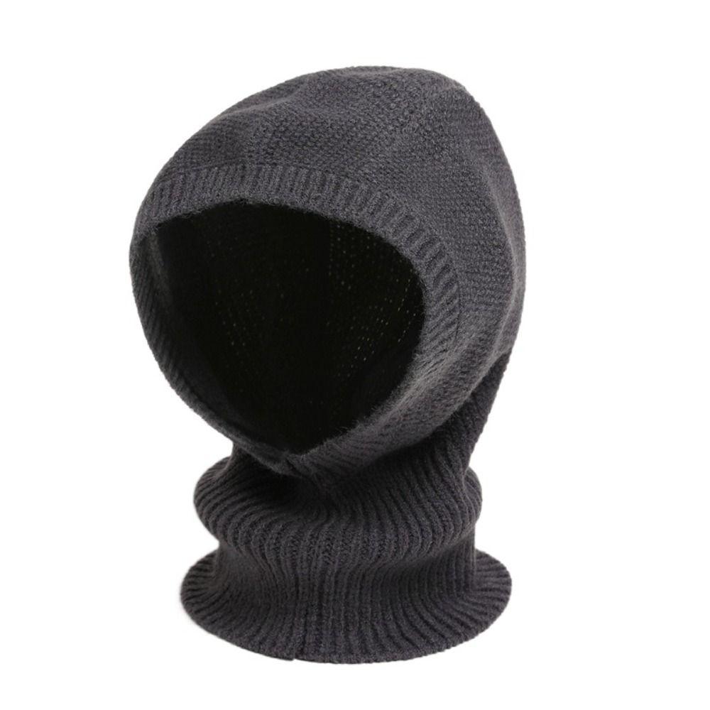 Solid Color Knitted Hooded Cap Woolen Neck Collar Beanies Cap Fashion Balaclava Hat  Outdoor