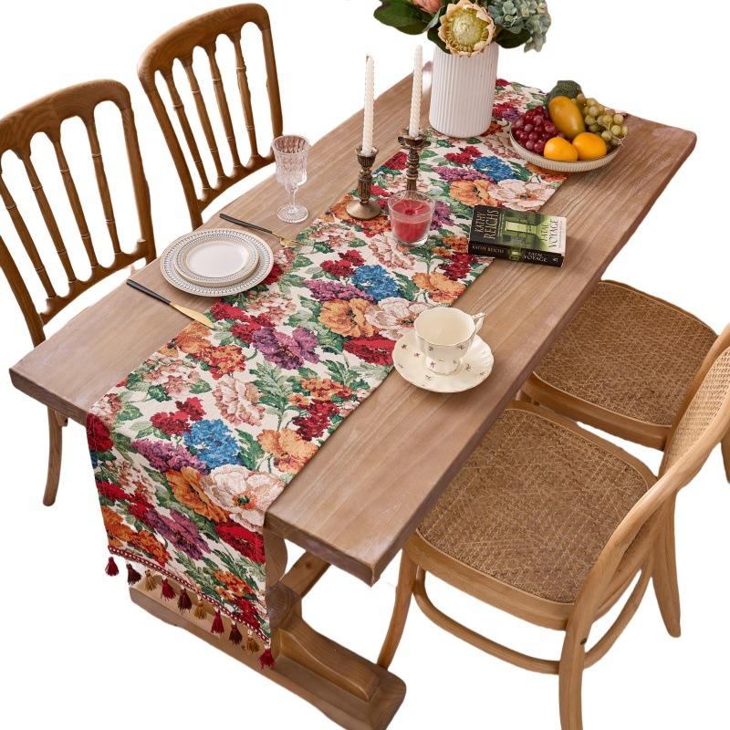 American Retro Jacquard Table Runner Nordic Living Room Home Decoration TV Cabinet Cover Scarf Bed Tail Flag Coffee Table Decor