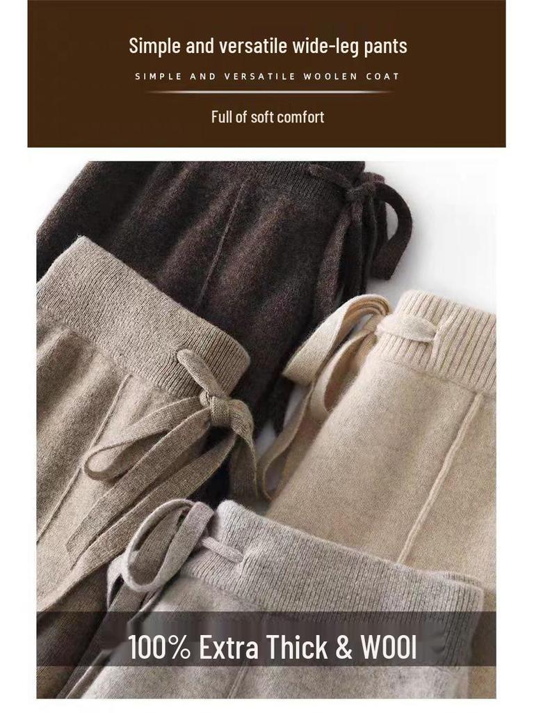 Women's Wool Wide-Leg Pants - Thickened, Loose, Casual, for Autumn/Winter