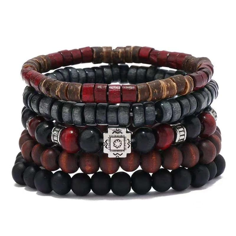 European, American Peace Tree Multi-piece Wooden Bead Beaded Bracelet Retro Simple Men's Personality Stacked Bracelet