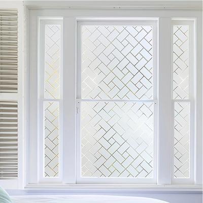 Window Privacy Film Non-Adhesive Frosted Glass Window Film Sun Blocking Window Film UV Protection Cross Pattern for Home Office