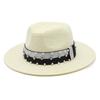 Top Hat Retro Hepburn Style Flat Top Top Top Hat Spring And Summer Travel Straw Hat Pearl Wide Brim Sun Hat Female Tide
