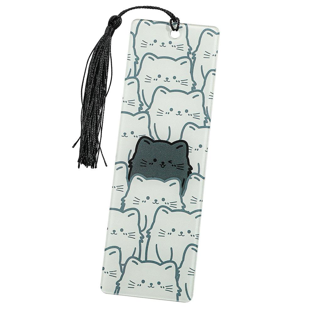 New Creative Black and White Cat Bookmark Translucent Acrylic Bookmark Tassel Pendant Bookmark Pet Lover Gift