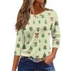 Women's O-Neck 3/4 Sleeve Christmas Print Top