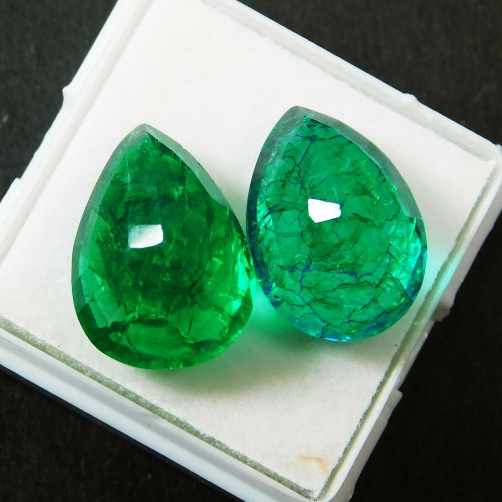 18.52 Ct Pear Cut Natural Green Emerald CERTIFIED Colombian Loose Gemstone Pair m-25 005 002