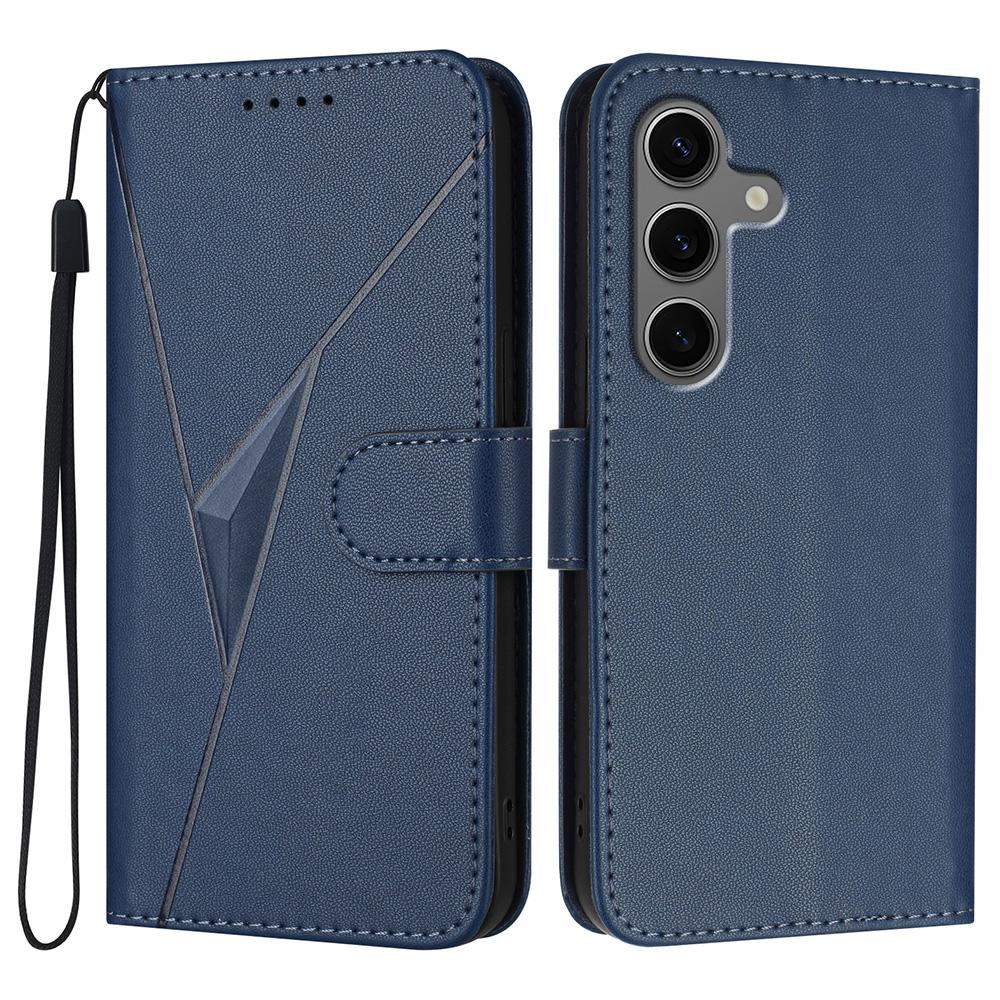 YX0090 For Samsung Galaxy S25 Case Triangle Imprint Leather Phone Cover with Lanyard