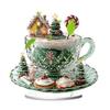 Office Desk Xmas Ornament Cartoon Christmas Coffee Cup House Ornaments, 2D Acrylic Tree Tabletop Unique Holiday Keepsake Decor, Mini Home Decor