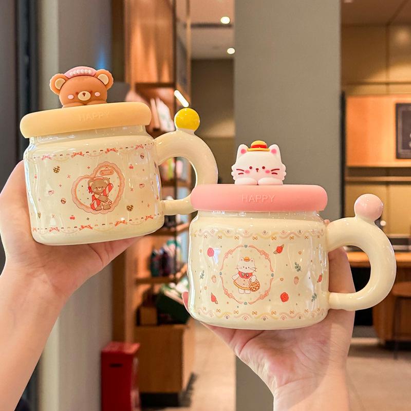 Graduation gift for girl girlfriend birthday gift cute cartoon bear ceramic mug souvenir