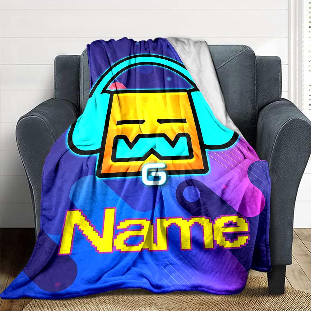 Customiz Name Personality Geometry Dash Blanket Soft &Warm Sofa Office Bed Travel Lunch Break Blanket, Gift Suitable All Seasons