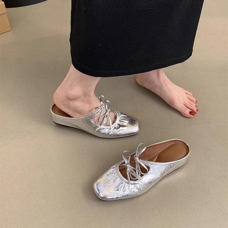 Inner Heightening Bag Head Half Slippers Women Wear Silver Sandals French Temperament Fairy Wind Slope Heel Platform Single Shoes In Summer