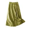 Women's Summer Casual A-Line Skirt Cotton Linen Mid Length Elastic Waist Flared Skirt