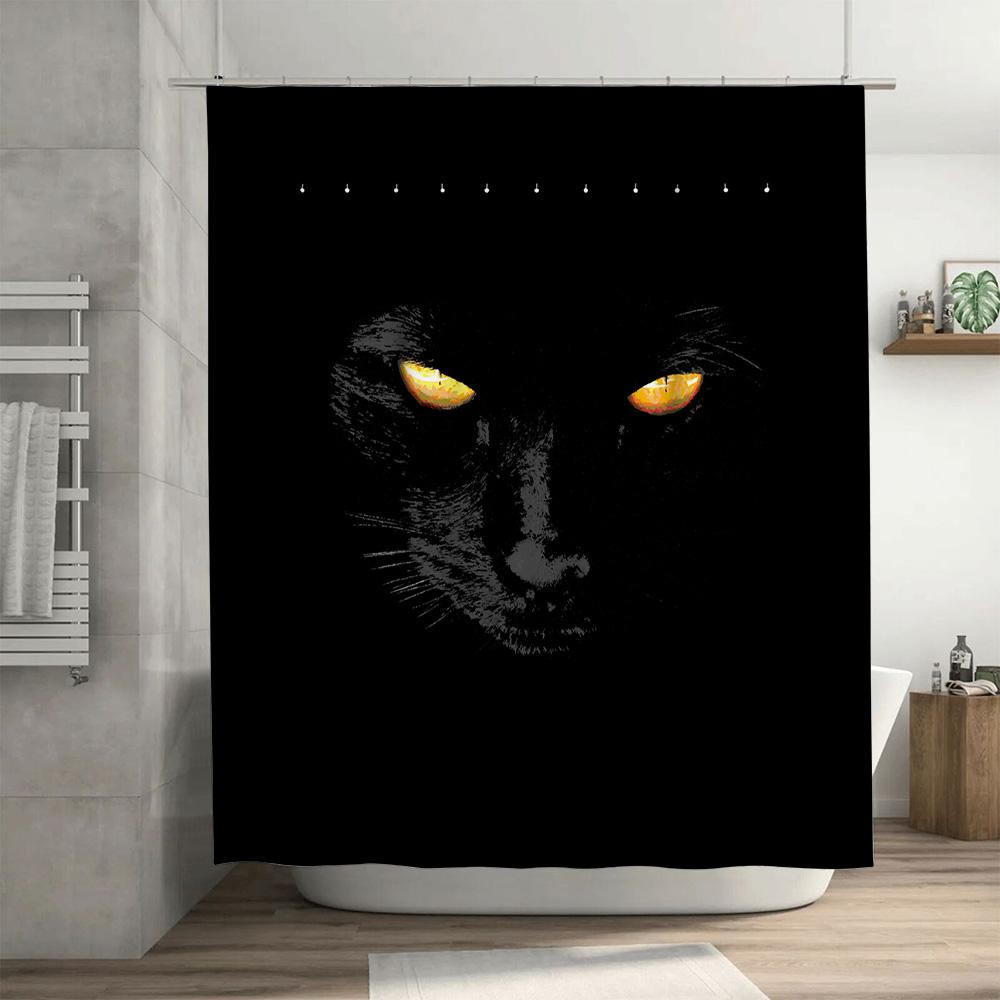 Stylish Bathtub Shower Curtain with Feline Eye Design Black Orange Colors Modern Home Decor for Bathroom Accessories