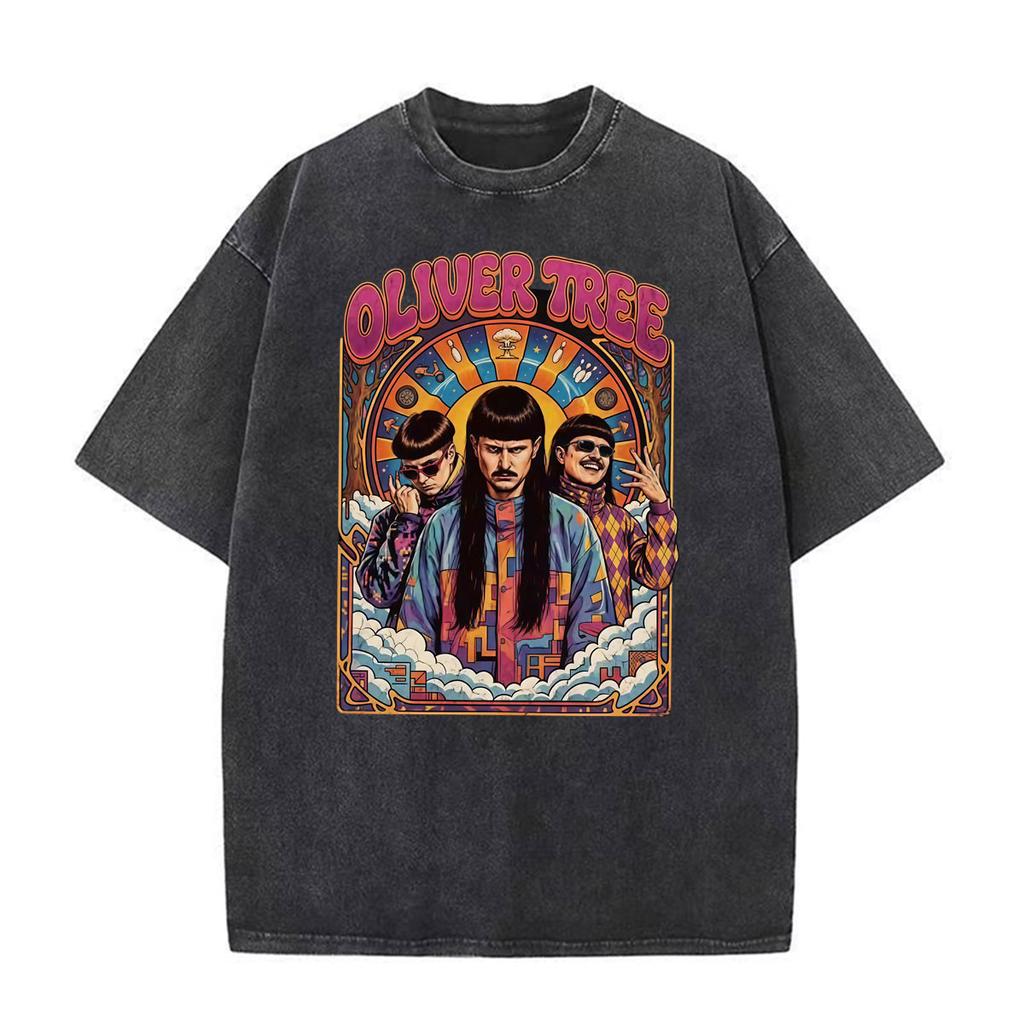 Oliver Tree Vintage Washed T Shirt Psychedelic Music Fan Gift T Shirts Men Women Fashion Hip Hop Punk Rock Short Sleeve T-shirts