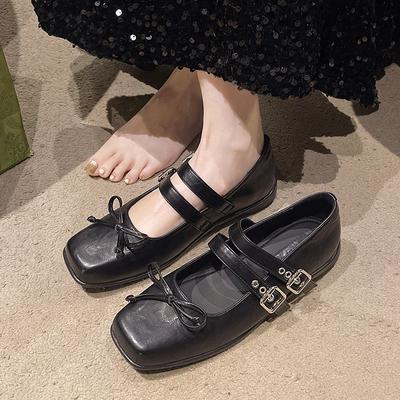 Fashion 2025 Spring New Square Head Shallow Mouth Butterfly Knot Rivet Soft Sole Non-slip Wear-resistant Single Shoes Casual Flat Shoes