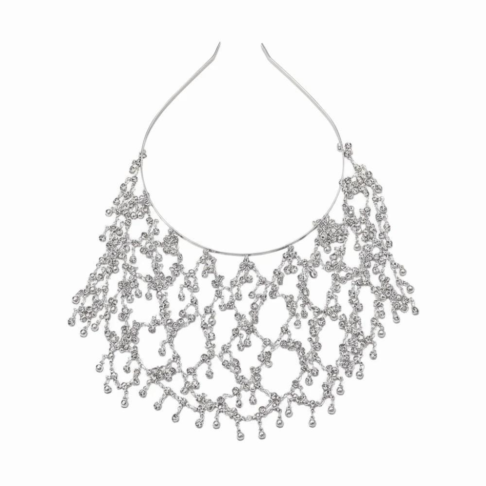 

Bar Mitzvah Crown Hair Hoop Head Chain Net Shape Cap Head Chain Hair Jewelry срібний