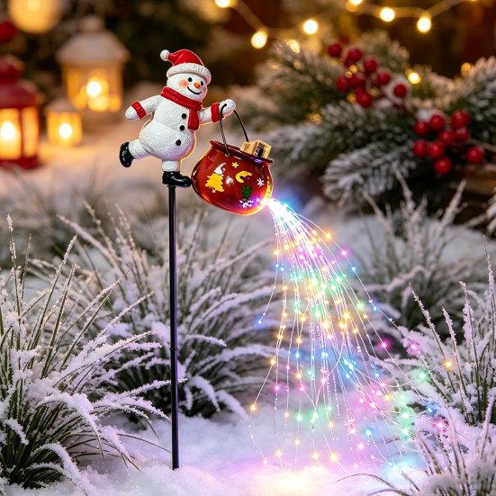 Battery Lighted Sculptures Christmas Garden Stake Light, 3D Santa/Snowman Holding Glowing Cauldron Yard Outdoor Decorative Lighting for