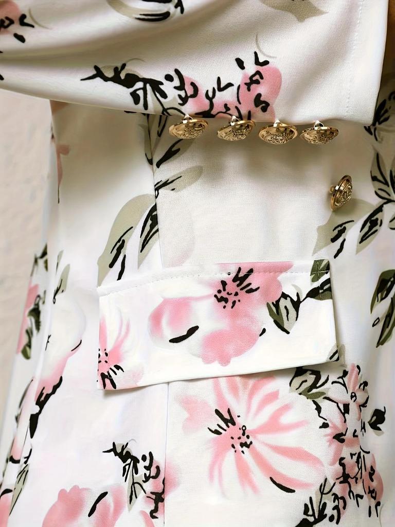 Elegant Two-piece Set, Fashionable Double Breasted Lapel Suit Jacket and High Waisted Floral Mini Skirt, New Women's Suit Set