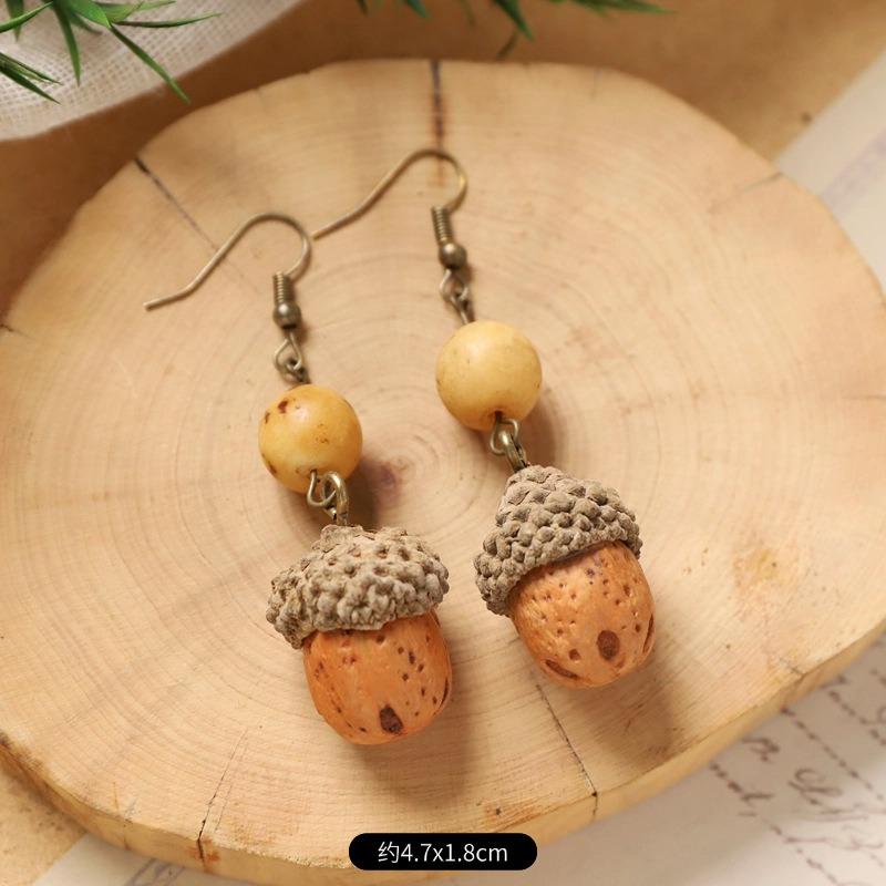 Retro Handmade Plant Fruit Earrings Pine Cone Literature and Art Chinese Medicine Dried Fruit Niche Creative Earrings Women