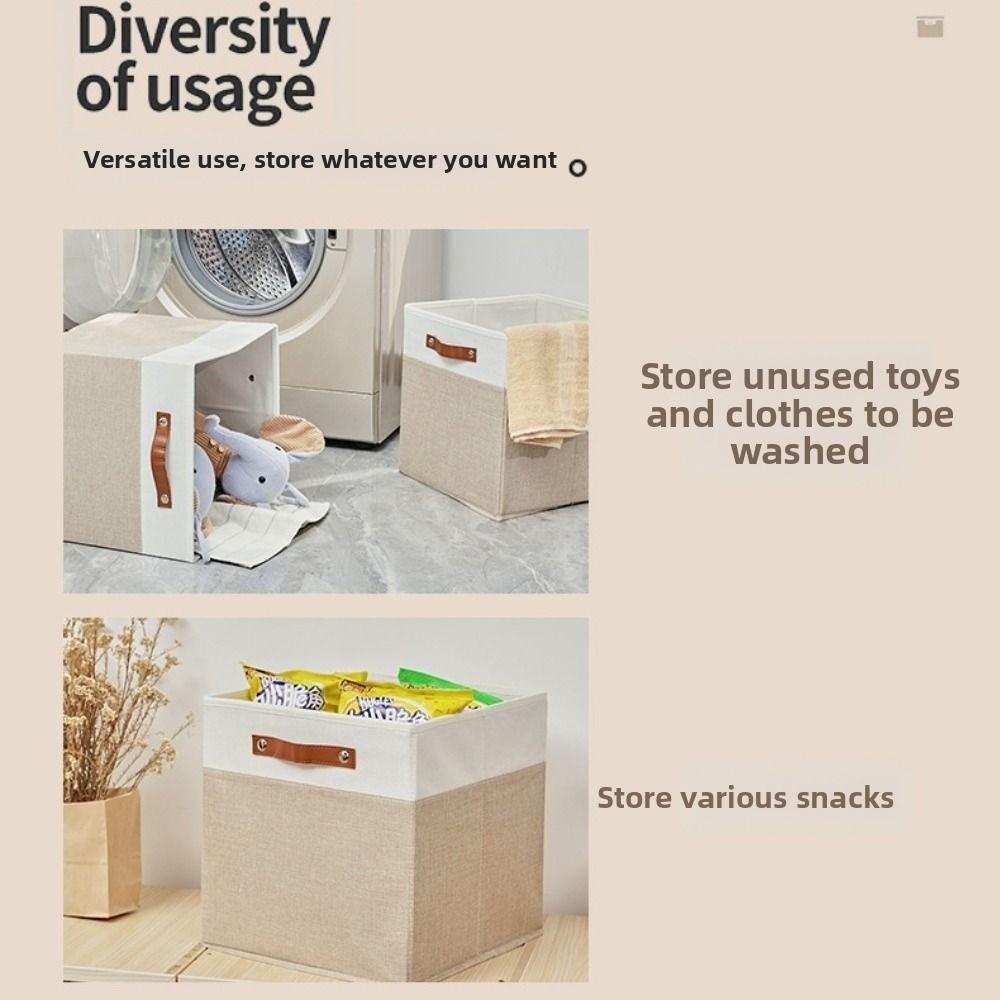 Foldable Linen Fabric Storage Basket Large Capacity Toys Sorting Box Clothes Storage Bin  Key
