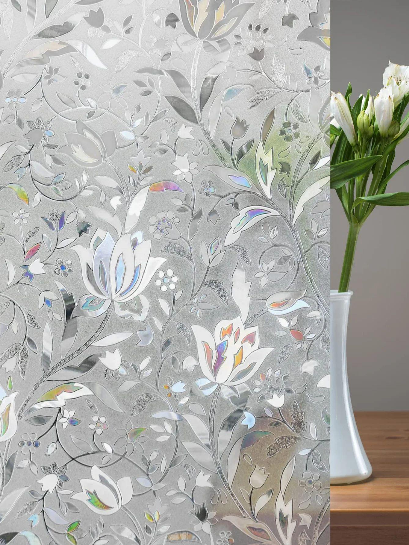 

Витражная пленка для окон - Радужный тюльпан, конфиденциальность, блокировка УФ-излучения, контроль тепла, статическое матовое, съемное, для дома/офиса 75x100 cm