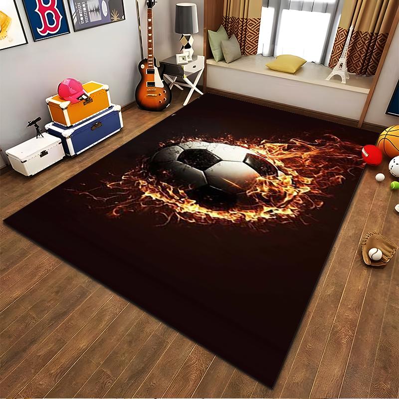 Fiery Soccer Ball Pattern Carpet, Sports Themed Home Decor Stylish Suitable for use as an anti-slip for living room bedroom sofas