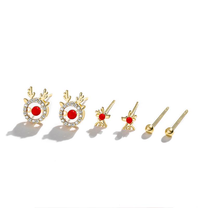 Della 925 Silver Christmas Reindeer Stud Earrings Set: Cute, Stylish Autumn/Winter Design for Women