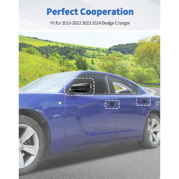 Carbon Fiber Exterior Side View Mirror Covers Caps & Door Handle Covers Trim Fit for 2010-  2024 Dodge Charger