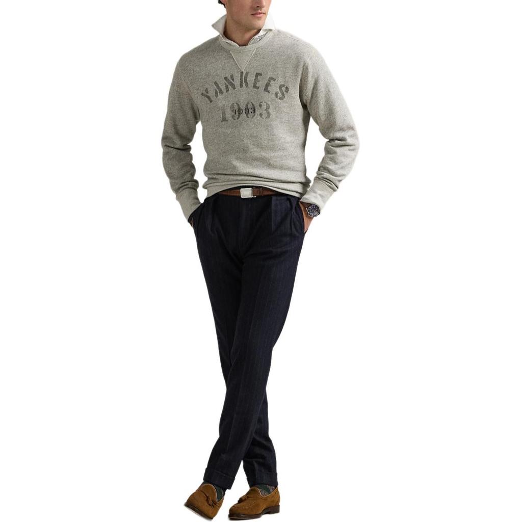 Polo Ralph Lauren X MLB New York Yankees Letter Print Crewneck Long Sleeve Sweatshirt Men sweatshirt Light-Heather-Gray MNPOKNI16823879-020