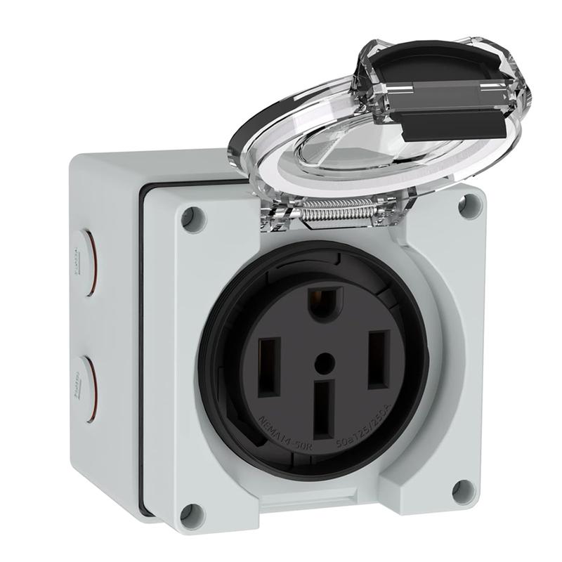 B67A 50Amp Power Outlet Box,125/250Volt NEMA 14-50R Receptacle Outdoor Dustproof and Weatherproof for Electric Vehicles