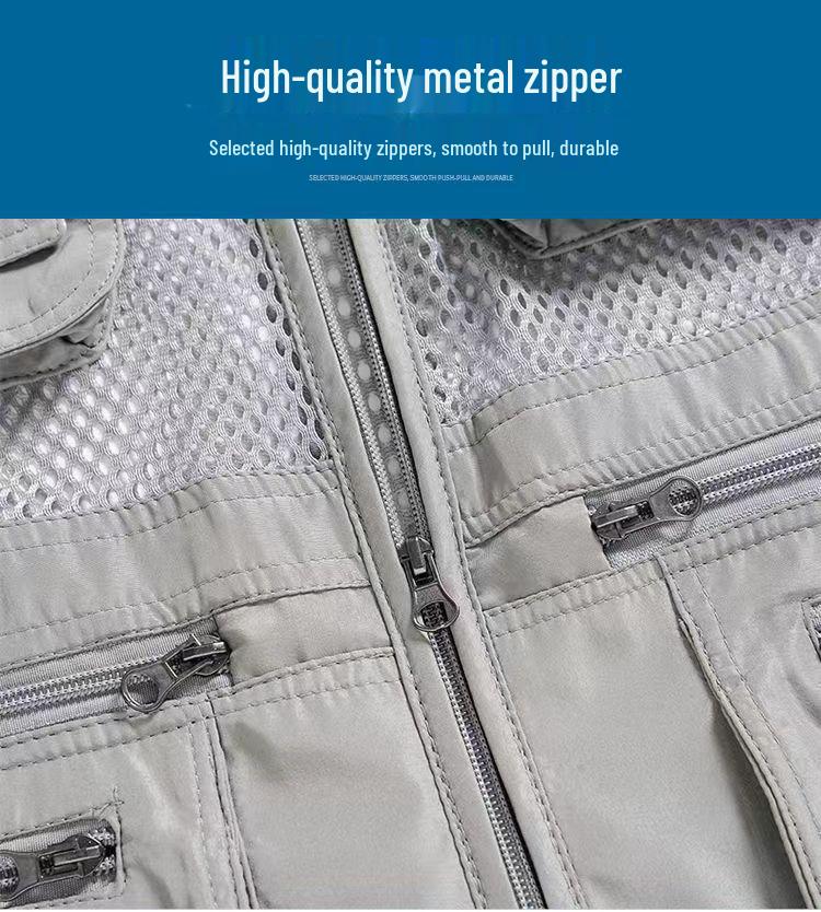 Vestă de vară pentru bărbați, din plasă, cu buzunare multiple, fără mâneci - Jachetă pentru fotografie în aer liber și pescuit, pentru bărbați de vârstă mijlocie și vârstnici