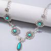 JMXD Bohemian Turquoise Flower Pendant Necklace for Women, Y2K Alloy Pearl Choker, Retro Adjustable Layered Chain, Dainty Minimalist Jewelry Gift Idea