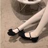 Sheepskin Version~ One Word with Bow Satin Mary Jane Shoes Women's Single Shoes Commuter Dinner Wedding Shoes