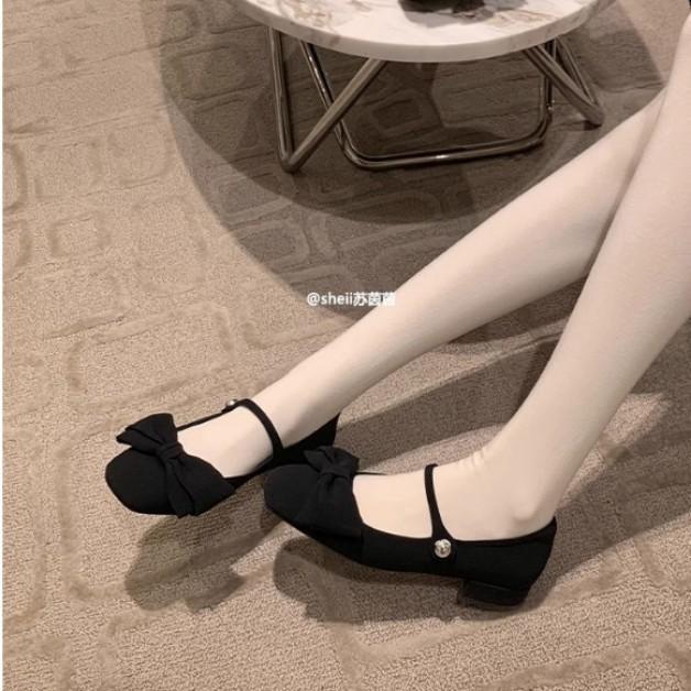 Sheepskin Version~ One Word with Bow Satin Mary Jane Shoes Women's Single Shoes Commuter Dinner Wedding Shoes