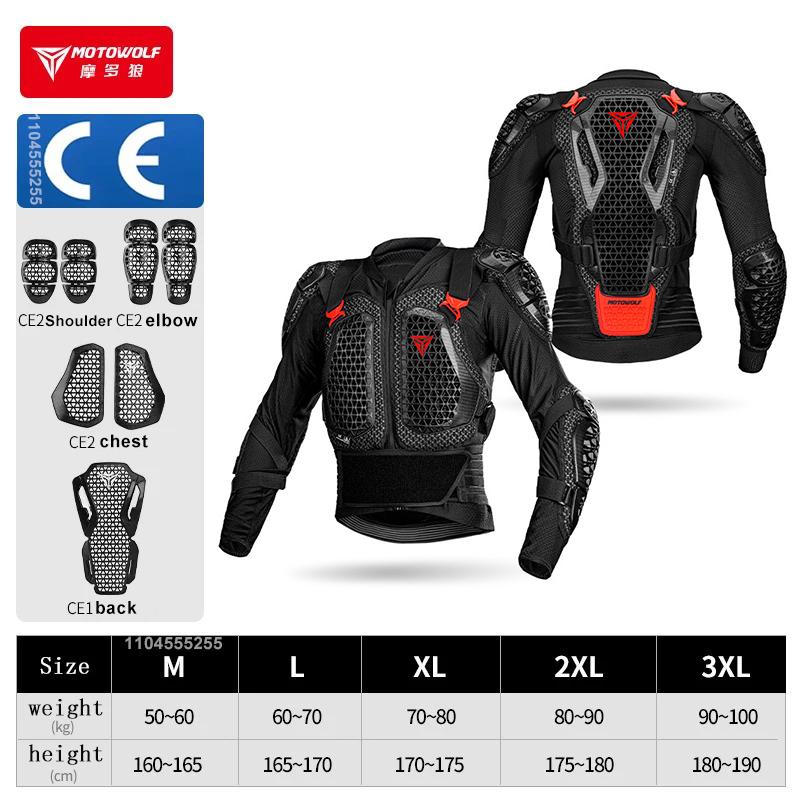 Motowolf Motorcycle Jacket Men Women Armor Jacket Motorbike Body Protective Motocross Jacket CE Certified Riding Protective Gear M