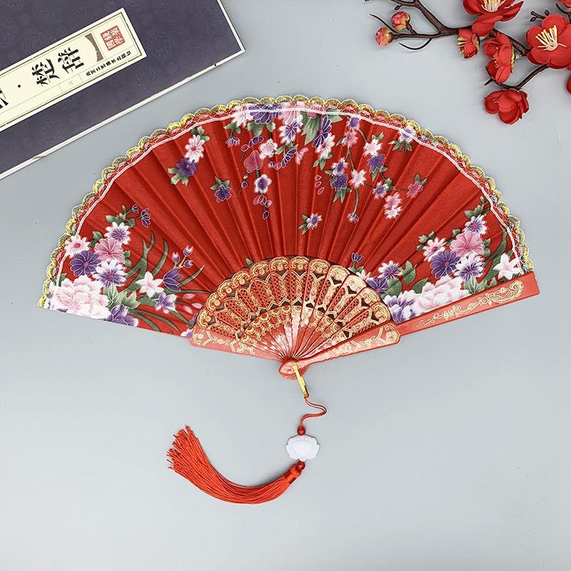 Silk Cloth Folding Fan Traditional Chinese Dancing Fans Hand Fan Portable Performance Props Vintage Wedding Party Photo Props