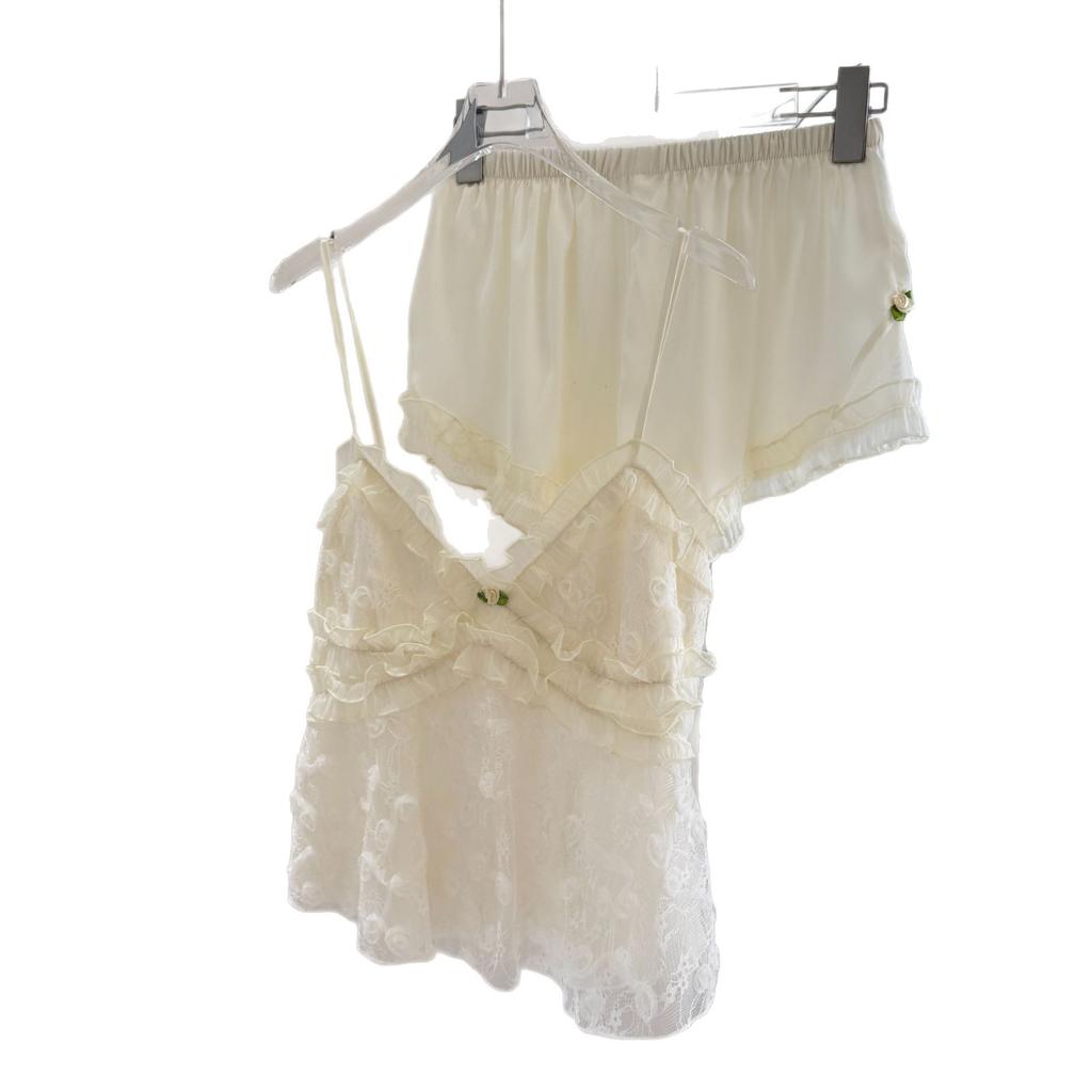 Pure desire to look thin, fashionable and sexy long-sleeved loungewear four-piece high-end French suspender sexy summer pajamas