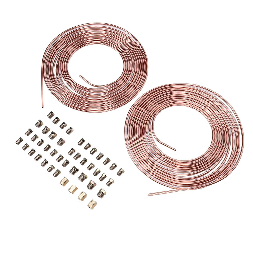 2 Sets 25Ft 3 16in Brake Line Tubing Kit with 32 Fittings 4 Connectors 8 Nuts Galvanized Alloy Brake Line Roll for