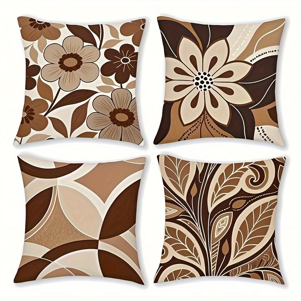 4 Piezas, Funda De Almohada Con Diseño Geomtrico Floral Vintage Marrn. Mide 17.72 Por 45.01 Cm; No Se Proporcionan Las Almohad