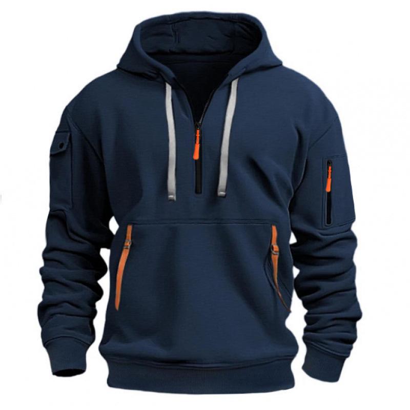 Men's Spring & Autumn Multi-Pocket Zip Hoodie Sweatshirt