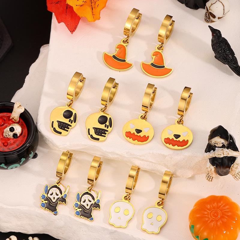 Luxurious Halloween Stainless Steel Pumpkin, Skull & Mummy Earrings