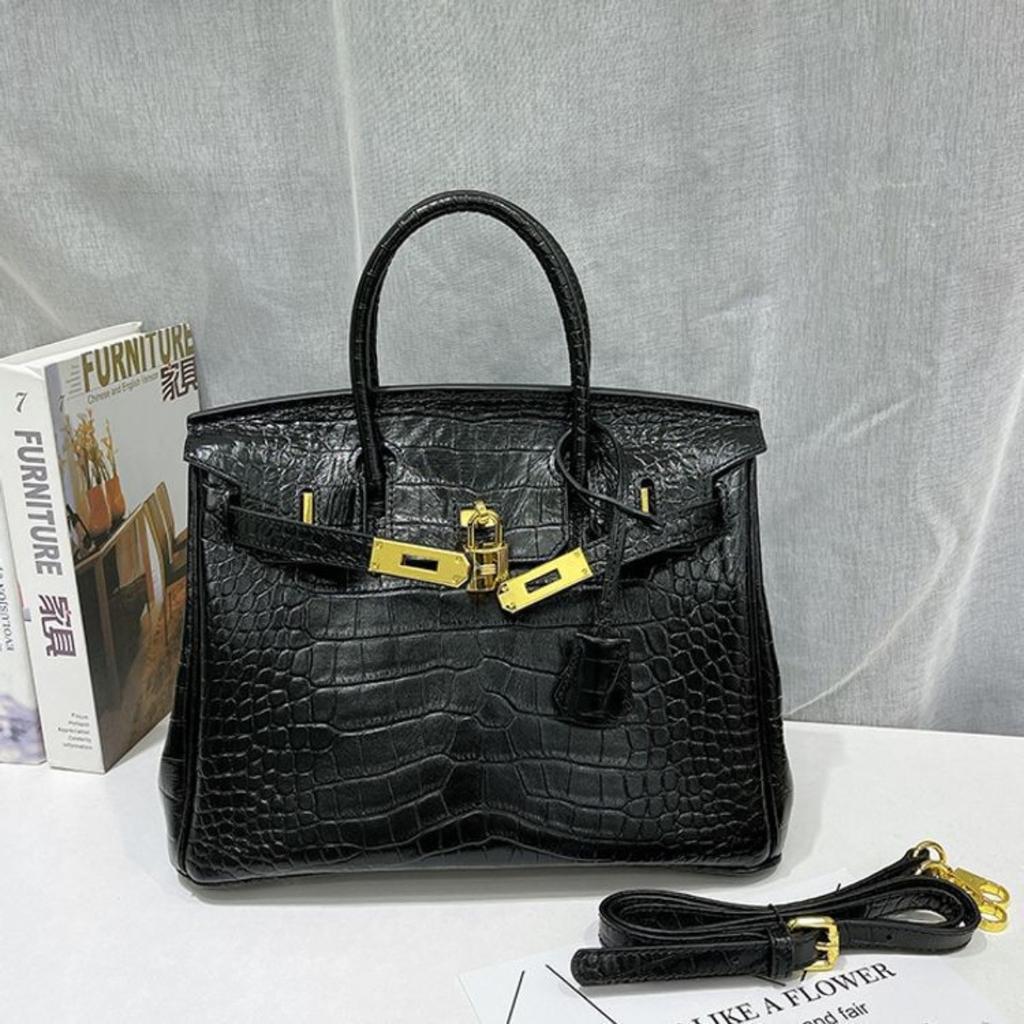 Platinum bag 30 inch crocodile pattern first layer cowhide genuine leather European and American foreign trade large-capacity hand bag cross-border