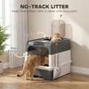 Enclosed Cat Litter Box with Lid, Pull-Out Drawer Tray, Scoop, 4 Deodorisation Bags, Front Entry & Top Exit, Grey